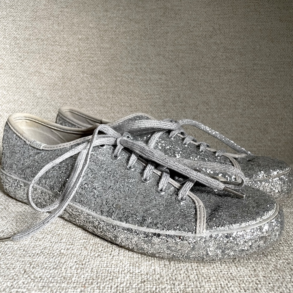 Kate Spade All Over Silver Glitter Keds Tennis Shoes Sneakers Sz 9